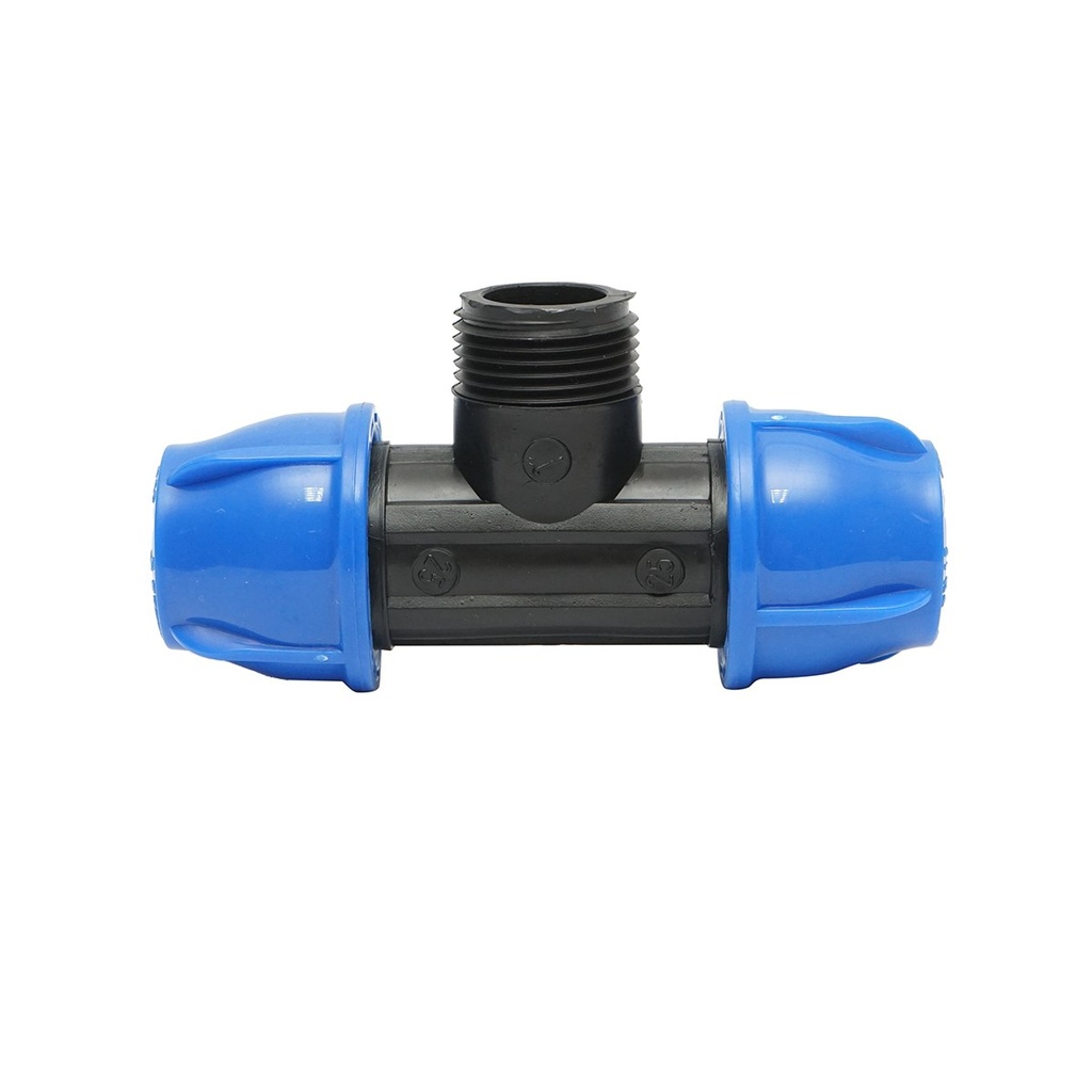 Teu compresiune cu filet exterior tata 90 grade D25x25mmx1, PN16 bar pentru sisteme de irigatii