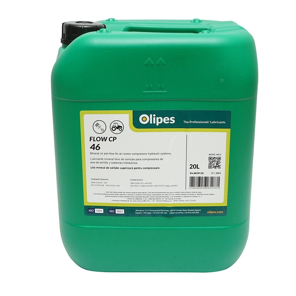 Ulei compresor OLipes FLOW CP 46 pentru compresoare, unelte pneumatice, pompe vacuum 20L