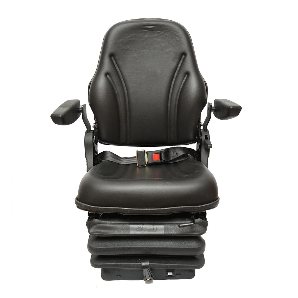 Scaun universal cu suspensie pe aer, reglabil pe inaltime si greutate 50-140Kg, cotiere si spatar rabatabil 50-90° pentru tractor, utilaje agricole, industriale, stivuitor
