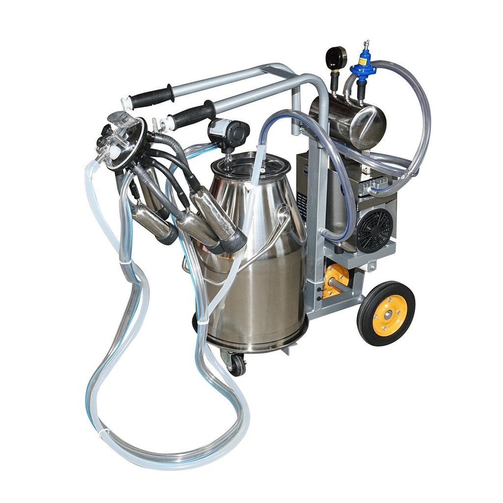 Aparat de muls vaci 1 post 650W, bidon inox 25L, grup de muls cu 4 mansoane, presiune vid 45-50 kPa, pulsatii 60-80 cpm