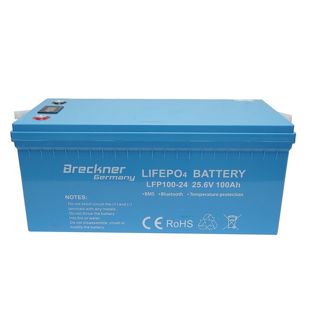Baterie LiFePO4 2.56kW Li-ion 25.6V, 100Ah cu BMS, Bluetooth, LCD display si protectie temperatura