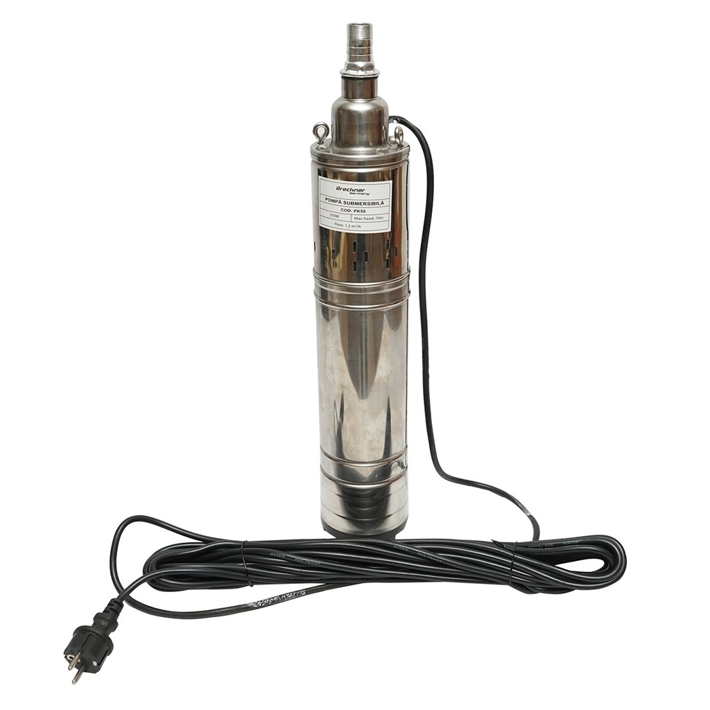 Pompa apa submersibila 370W 220V, D100mm, 20 l/min, 1.2 m3/h, H70m, motor uscat 2860 rpm 4QGD1.2-50-0.37