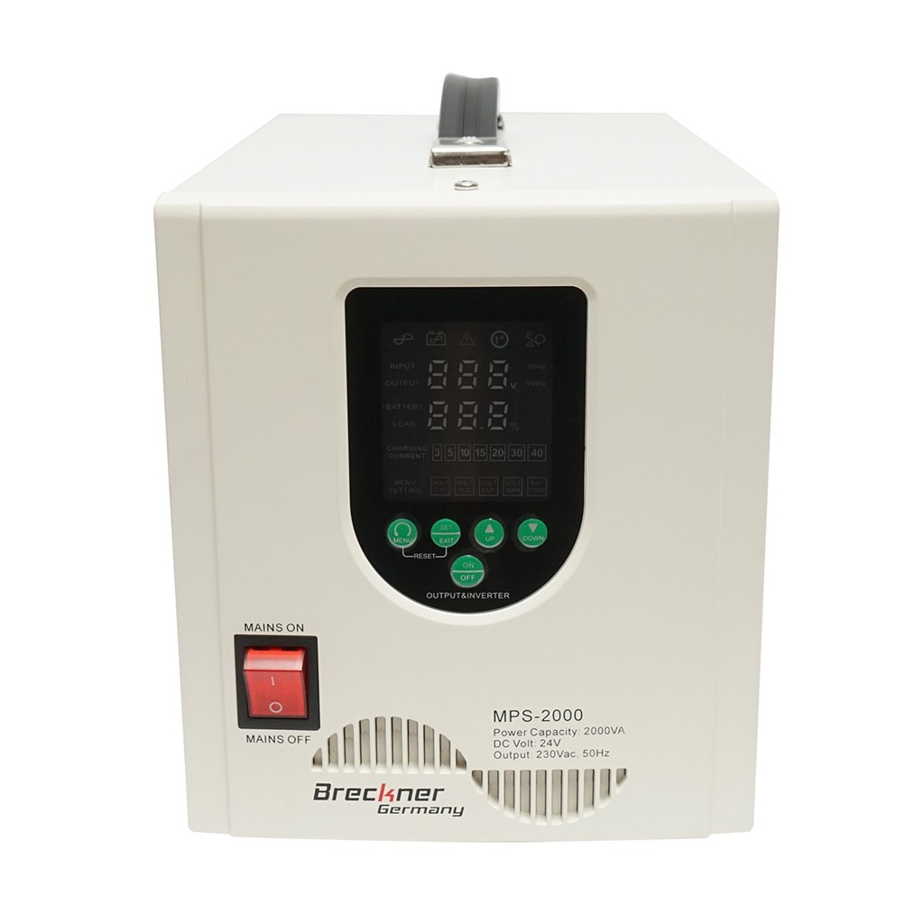 UPS cu invertor centrala termica 1400W/2000VA, unda sinusoidala pura 24V/230V, 2 prize schuko, afisaj LCD, AVR