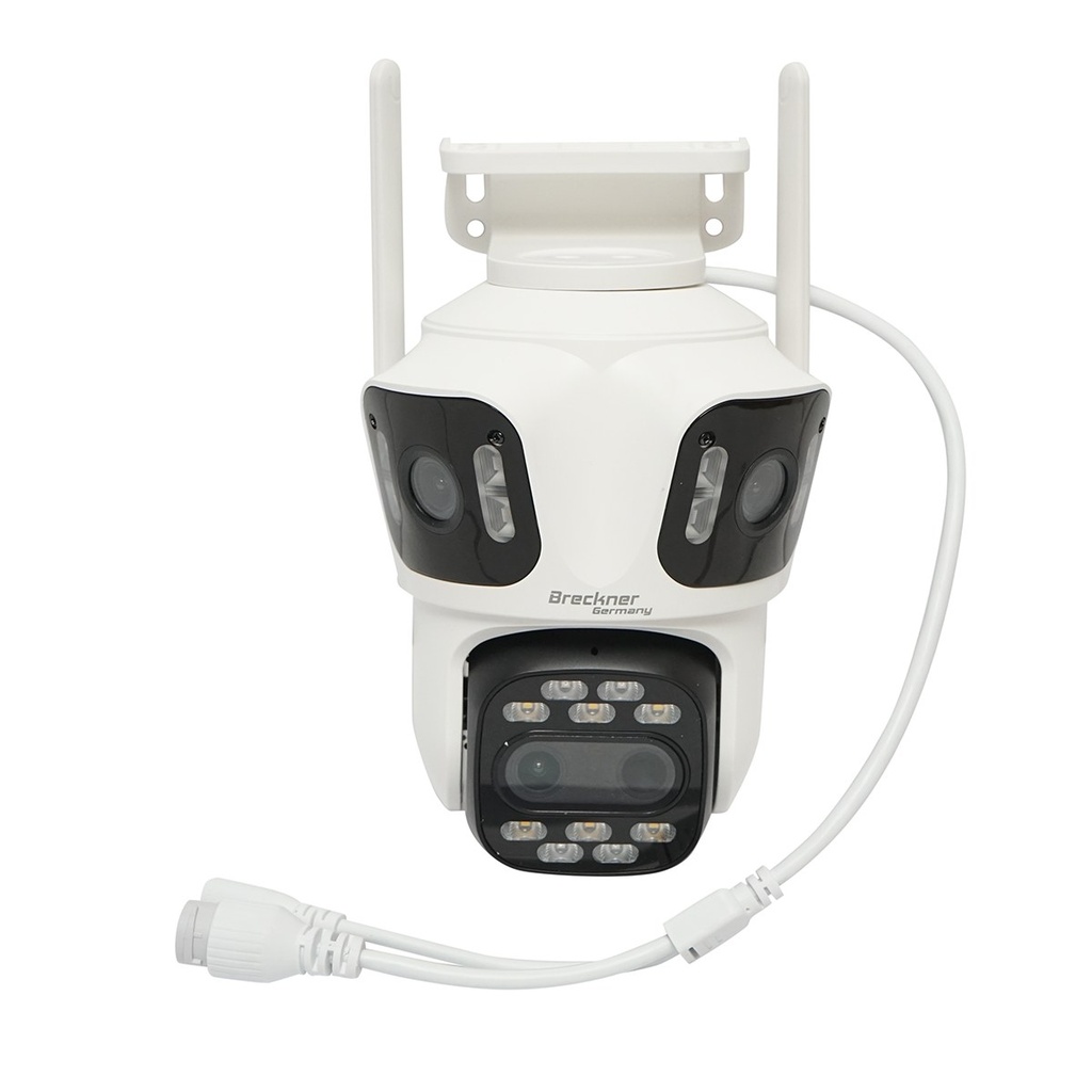 Camera de supraveghere 4 lentile, 3 obiective 12 MP, 2 CPU dual control, P2P WIFI 2.4GHz, PTZ cu senzor de miscare, night vision color, AI detectie umana si aplicatie iCSee