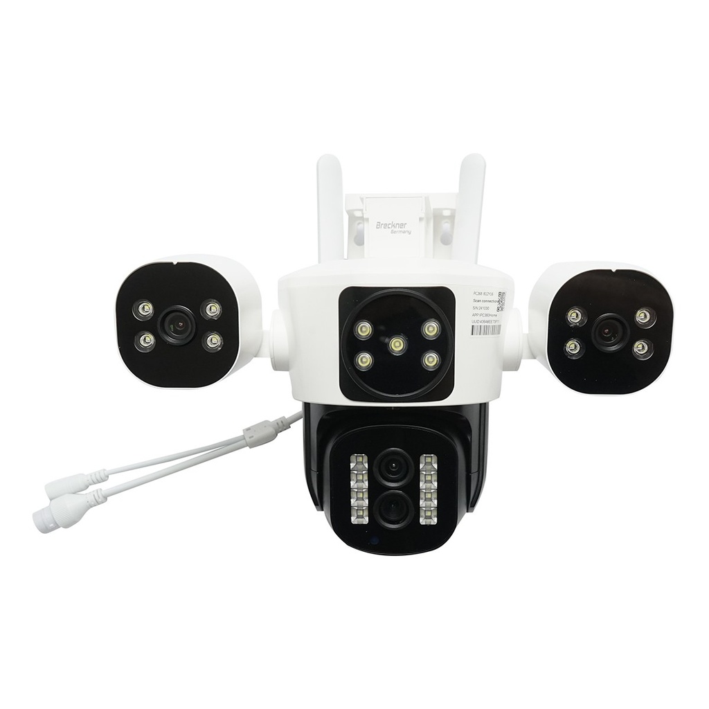 Camera de supraveghere 4 lentile, 3 obiective 16 MP, WIFI 2.4GHz, rotire 360 grade PTZ cu senzor de miscare, zoom 10X, alarma, IR night vision, detectie umana si aplicatie IPC360