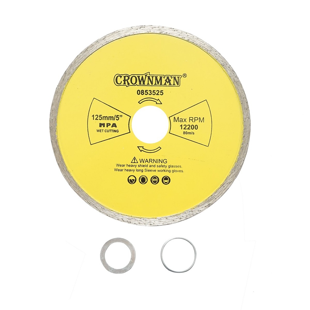 Disc diamantat continuu 125x22.23mm, viteza max. 12200rpm, taiere umeda pentru piatra, ceramica, granit, gresie, marmura Crownman