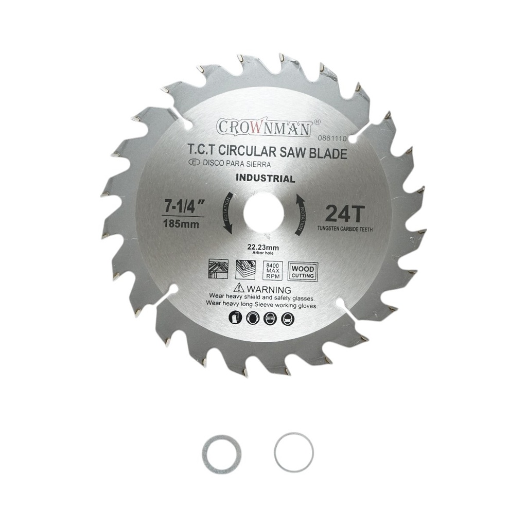 Disc circular vidia pentru lemn 185x22.23mm, 24 dinti, turatie maxima 8400rpm, industrial Crownman