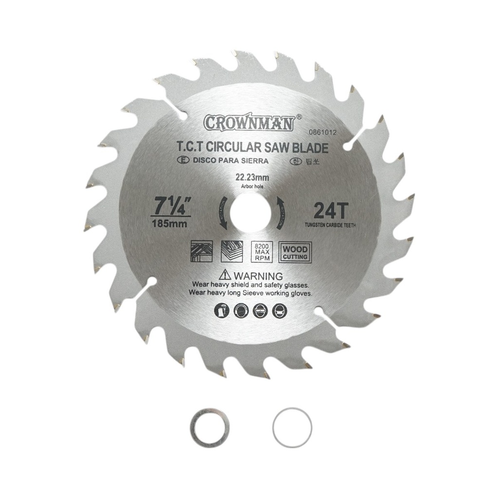 Disc circular vidia pentru lemn 185x22.23mm, 24 dinti, turatie maxima 8200rpm Crownman