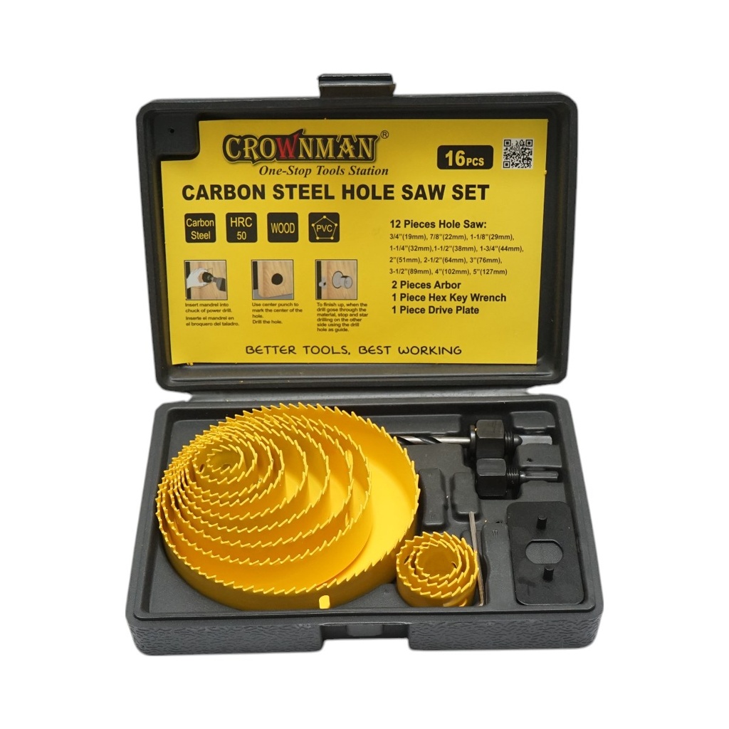 Set 12 carote circulare 19-127mm pentru rigips, lemn, PVC 16 piese Crownman
