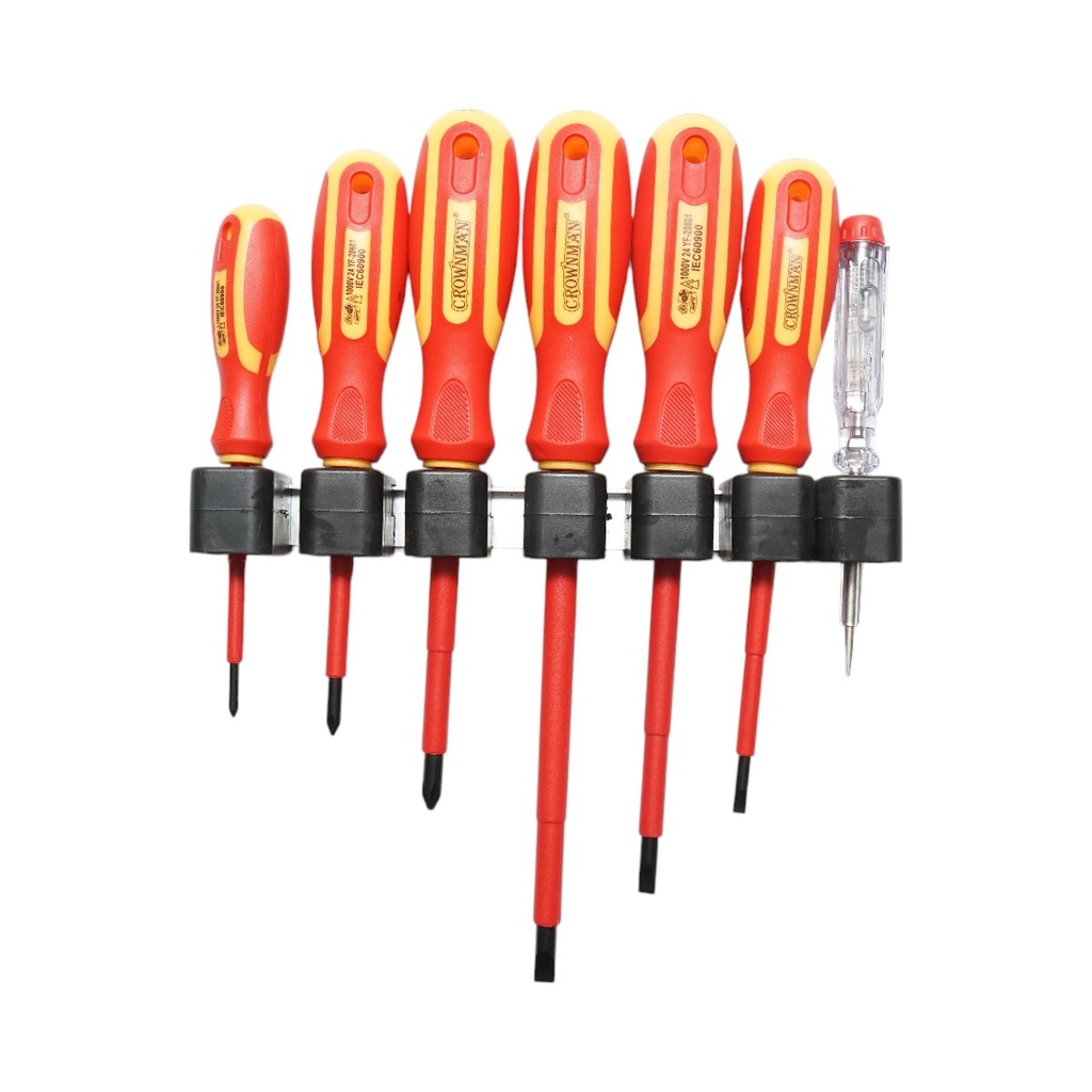 Set 7 surubelnite izolate 1000V pentru electricieni, drepte si in cruce cu varf magnetic Cr-V Crownman