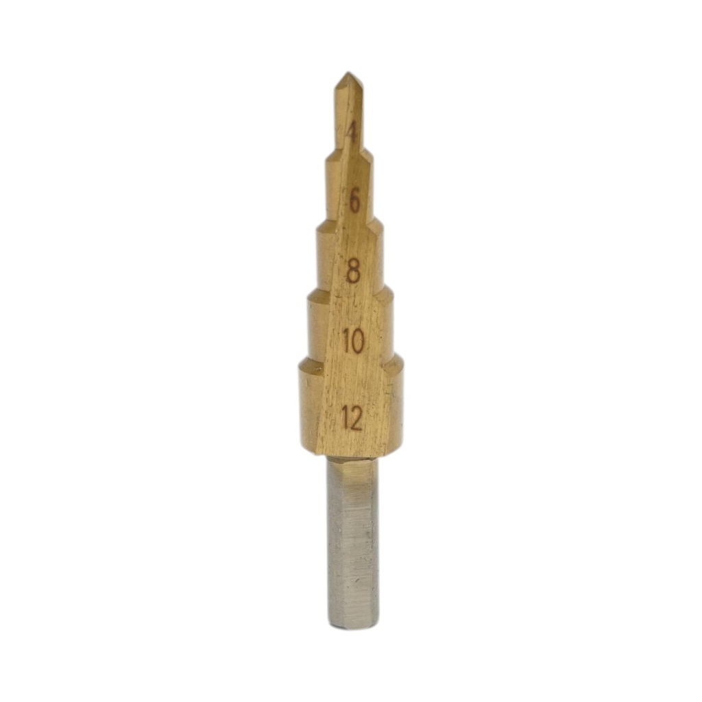 Burghiu conic in 5 trepte 4-12mm din otel 4241 HSS pentru metal, aluminiu, lemn, plastic, alama
