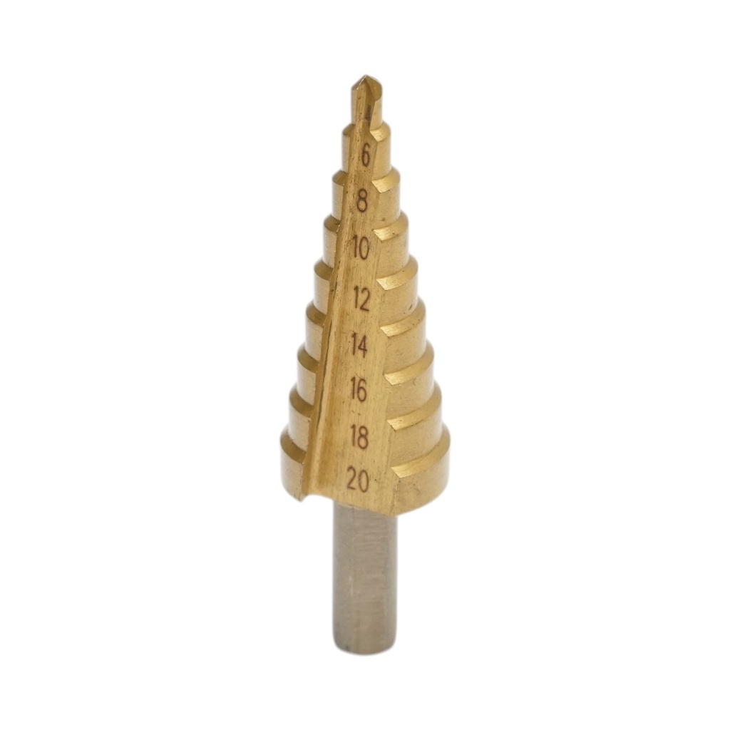 Burghiu conic in 9 trepte 4-20mm din otel 4241 HSS pentru metal, aluminiu, lemn, plastic, alama