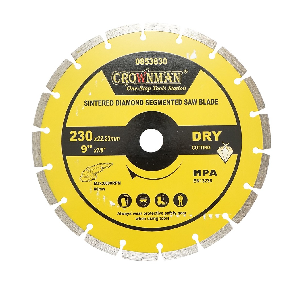 Disc diamantat segmentat 230x22.23mm, taiere uscata pentru beton, piatra, granit, marmura Crownman