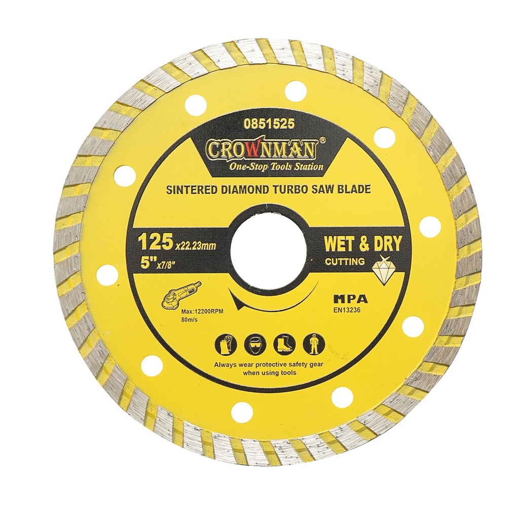 Disc diamantat turbo sinterizat 125x22.23mm, taiere umeda/uscata pentru piatra, gresie, ceramica, marmura Crownman