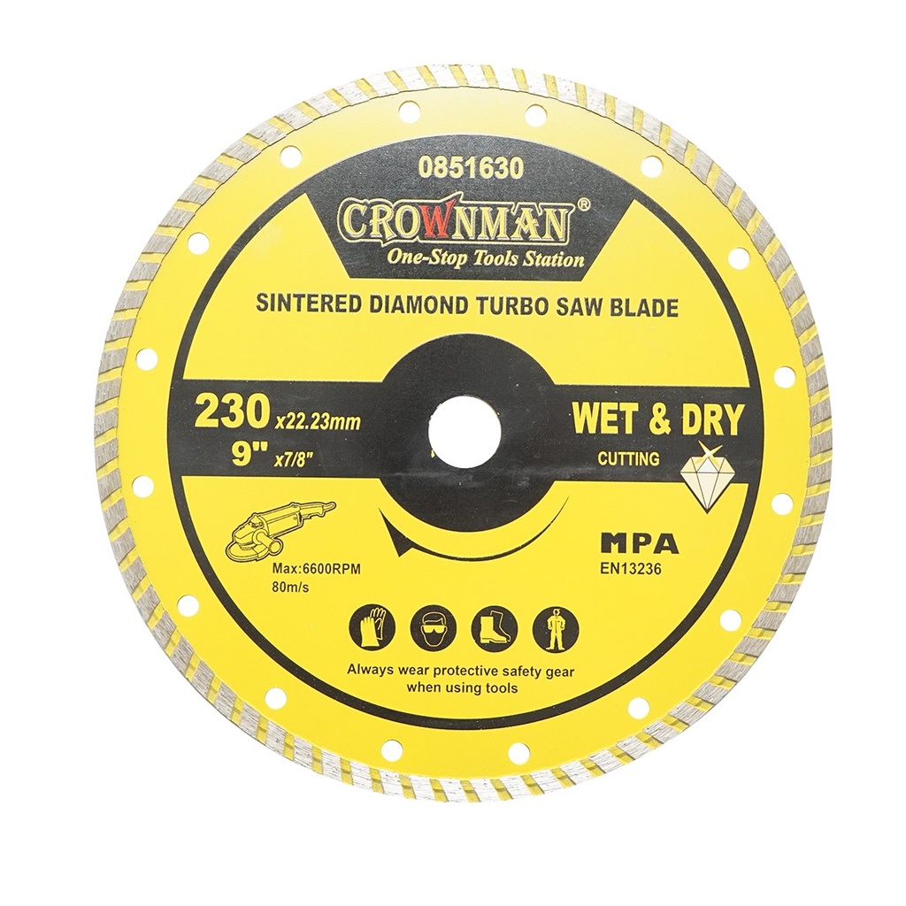 Disc diamantat turbo sinterizat 230x22.23mm, taiere umeda/uscata pentru piatra, gresie, ceramica, marmura Crownman