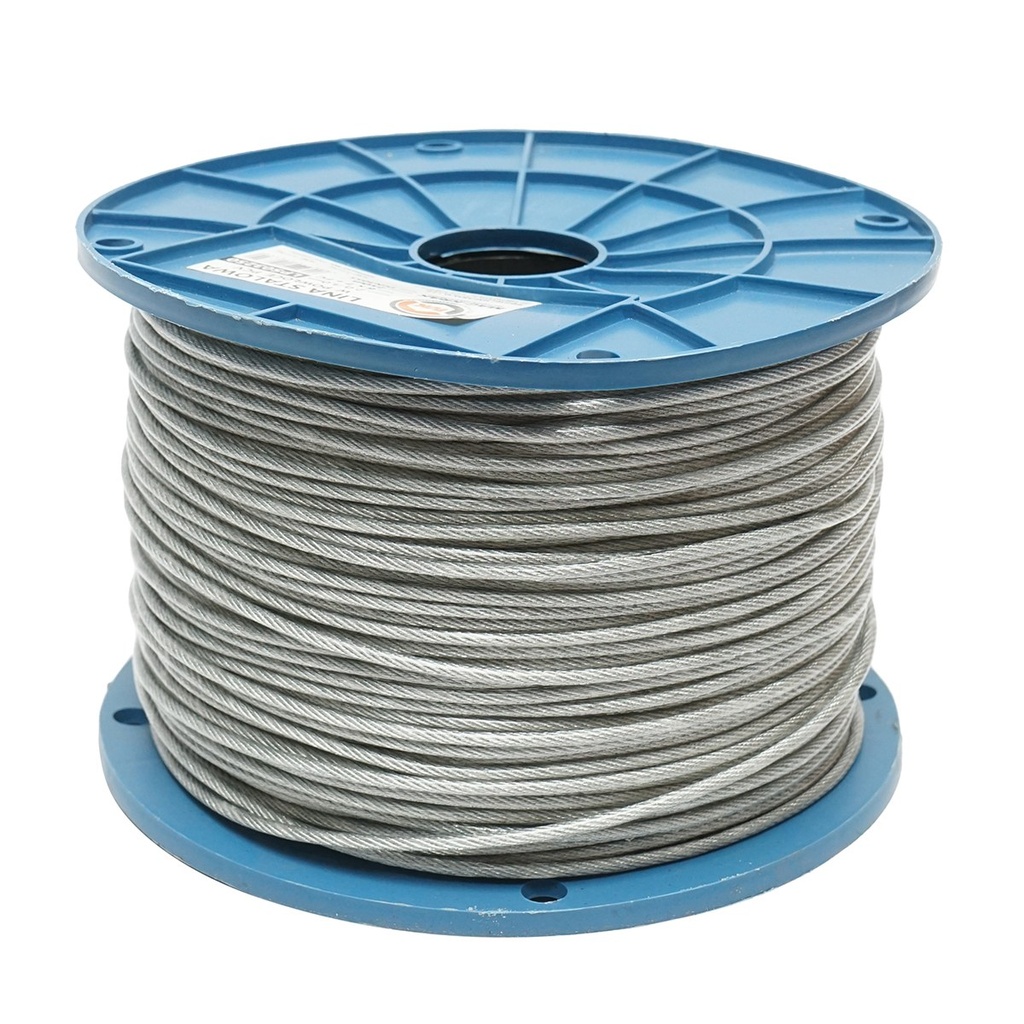 Cablu otel galvanizat cu invelis PVC 3mm, fire 6x7+FC, sarcina maxima 230Kg, greutate 5.07Kg, 250m/rola