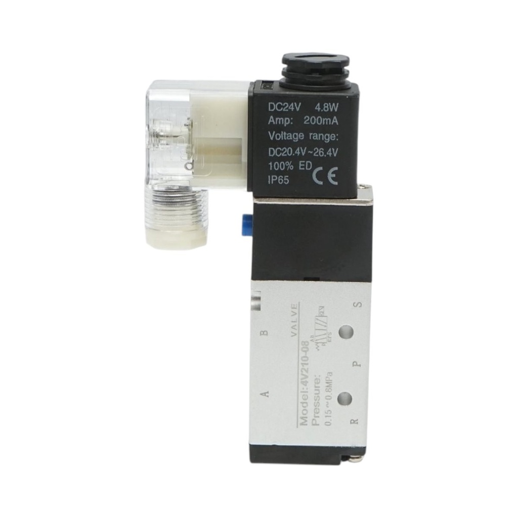 Electrovalva pneumatica 5 cai, 2 pozitii 1/4 inch, DC24V/4.8W, 4V210-08 IP65