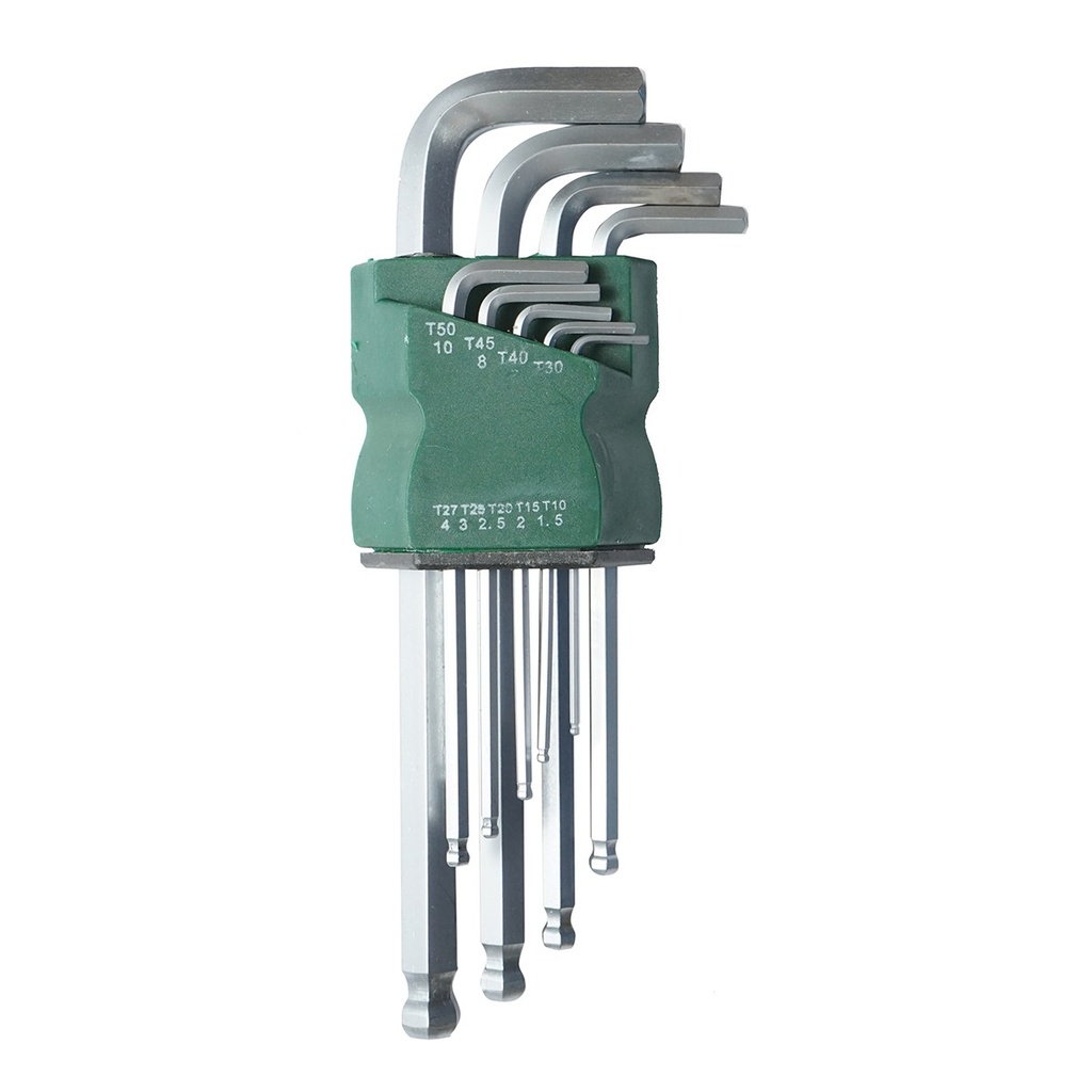 Set 9 chei imbus hexagonale T10-T50 (1.5-10mm) cu brat lung si cap sferic Cr-V