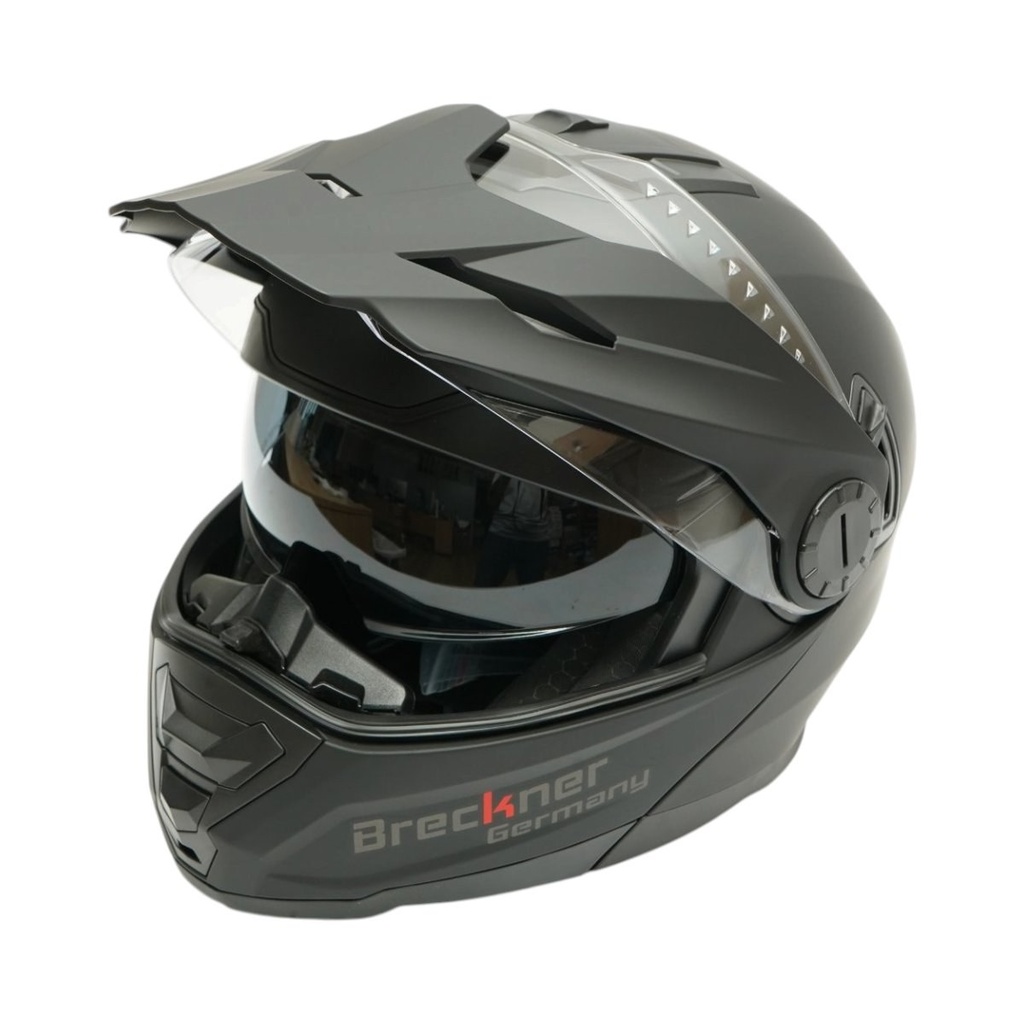 Casca motocross integrala negru mat cu viziera transparenta si ochelari de soare, marimea L Lion Matt Black