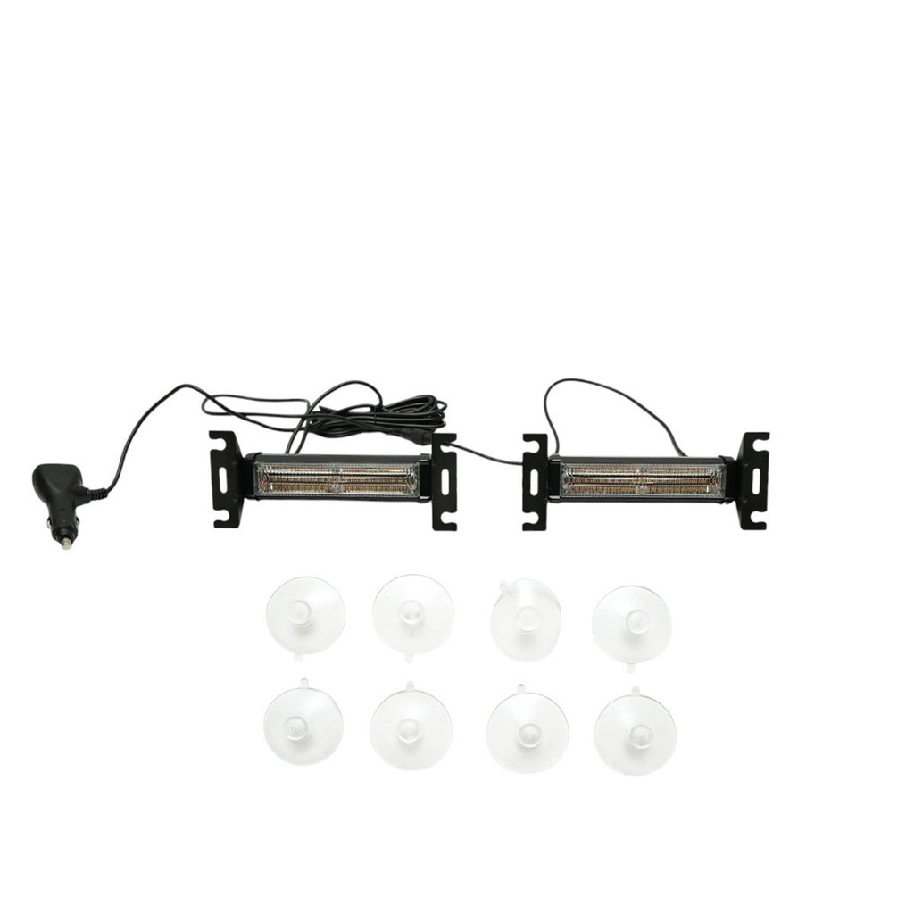 Set 2 lampi LED galbene 12V, 18W, 17 moduri stroboscopice, prindere cu ventuze, carcasa aluminiu 165x42x42mm
