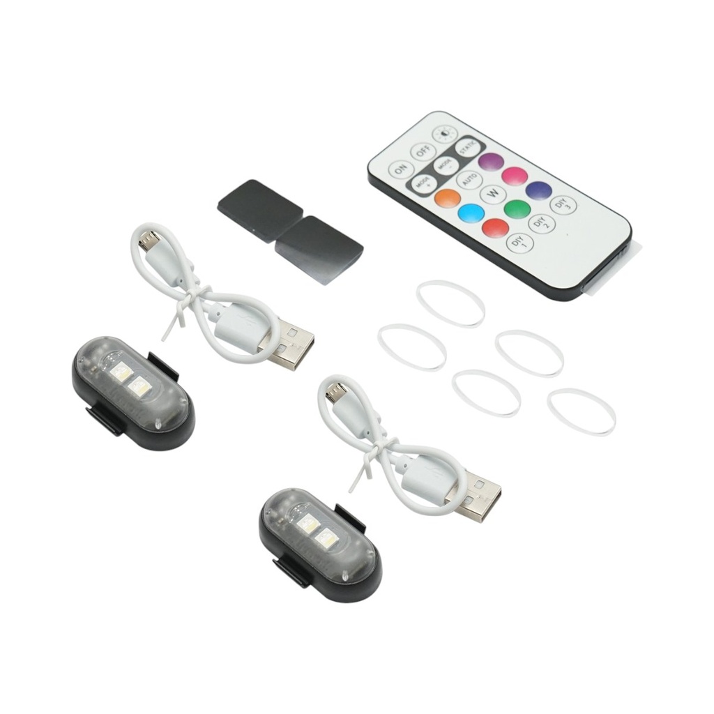 Set 2 lampi LED RGB stroboscopice cu telecomanda, 10 moduri, 8 culori, baterie litiu 110mAh reincarcabila USB-C IP65