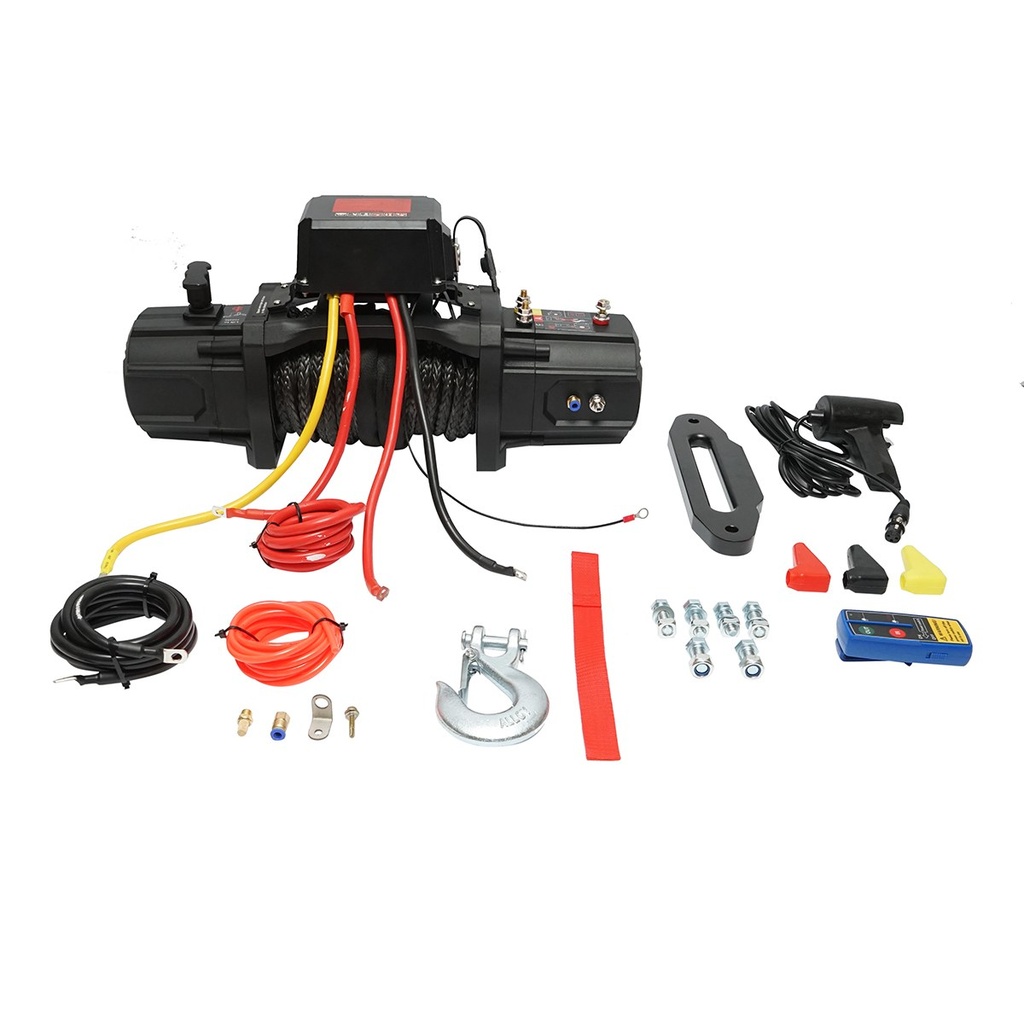 Troliu electric cu telecomanda 12V, 6.1T (13500lbs) 6.5CP, cablu sintetic 9x24m, solenoid 400A
