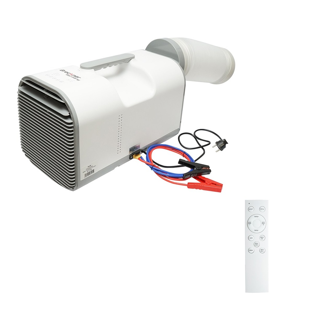 Aparat de aer conditionat portabil 4777 BTU, 600W, 12V-24V-220V cu functie dezumidificare, ventilatie, telecomanda, mod somn, kit instalare inclus