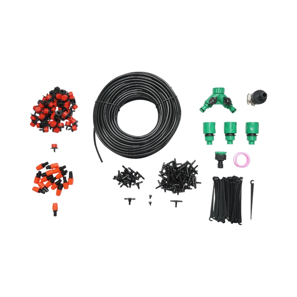 Kit complet irigare prin picurare si pulverizare cu furtun 50m, duze, conectori, tije de fixare 200 piese