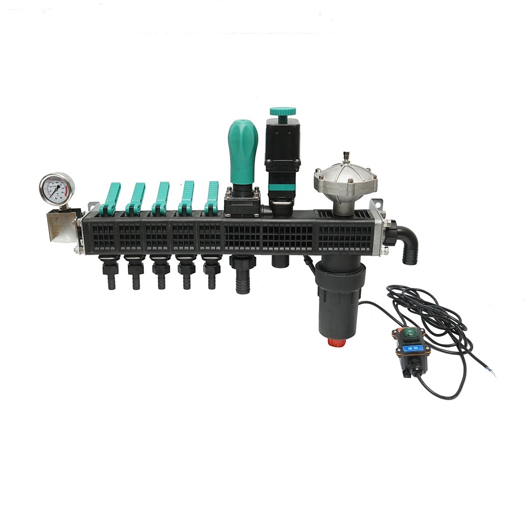 Distribuitor erbicidator cu 5 cai, filtru, supapa electrica si manometru cu glicerina 25 bar