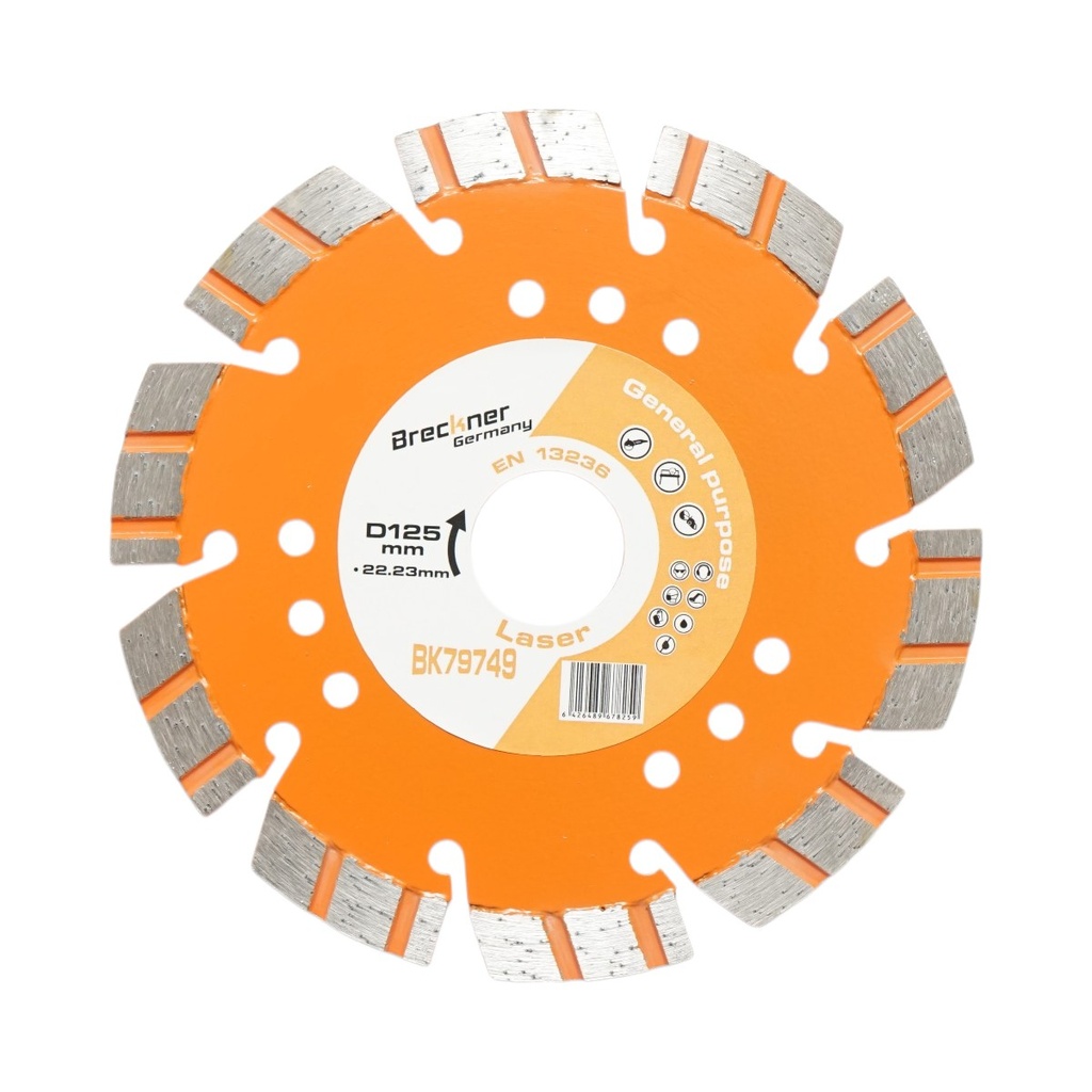 Disc diamantat turbo segmentat 125x22.23mm, segment 10mm pentru taiere beton armat, piatra dura, pavele, boltari
