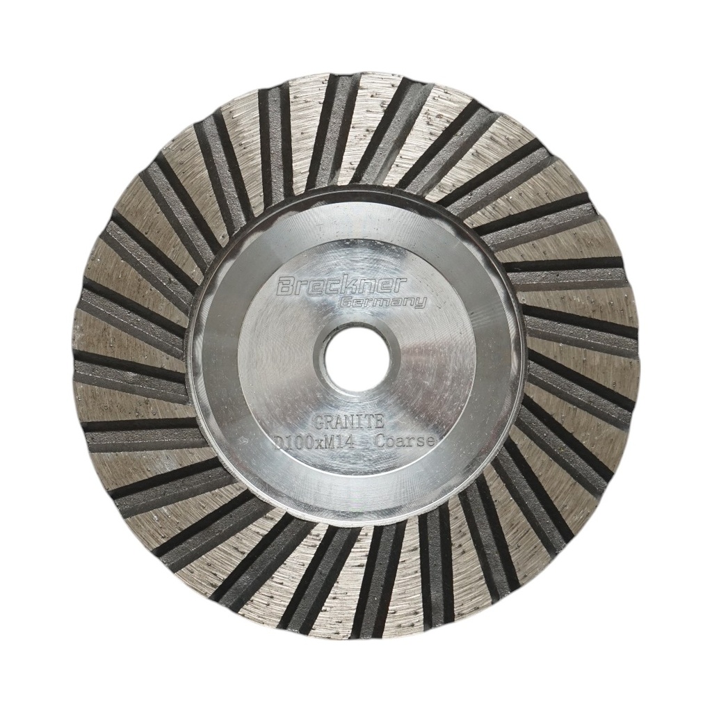 Disc diamantat turbo segmentat tip cupa 100mm, filet M14, grosier din aluminiu pentru slefuire granit