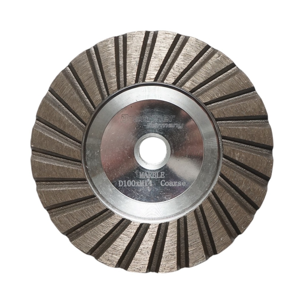 Disc diamantat turbo segmentat tip cupa 100mm, filet M14, grosier din aluminiu pentru slefuire marmura
