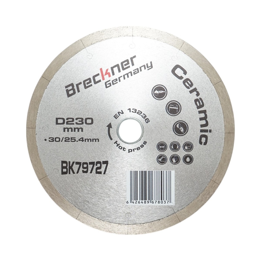Disc diamantat continuu fractionat 230x30/25.4mm, segment 10mm pentru gresie, faianta, ceramica dura, marmura