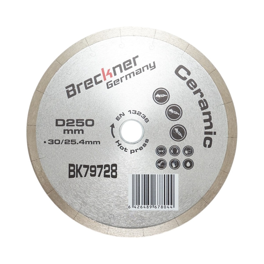 Disc diamantat continuu fractionat 250x30/25.4mm, segment 10mm pentru gresie, faianta, ceramica dura, marmura
