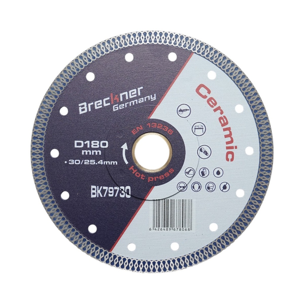 Disc diamantat turbo continuu 180x30/25.4mm, segment 10mm pentru gresie, faianta, ceramica dura