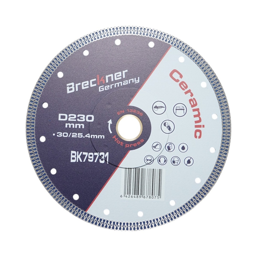 Disc diamantat turbo continuu 230x30/25.4mm, taiere umeda/uscata pentru ceramica dura, gresie, faianta