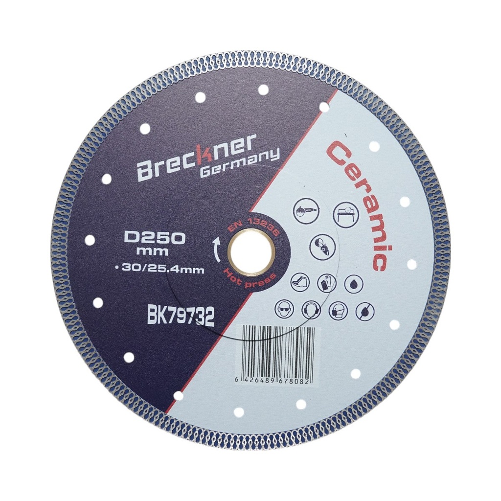 Disc diamantat turbo continuu 250x30/25.4mm, taiere umeda/uscata pentru ceramica dura, gresie, faianta