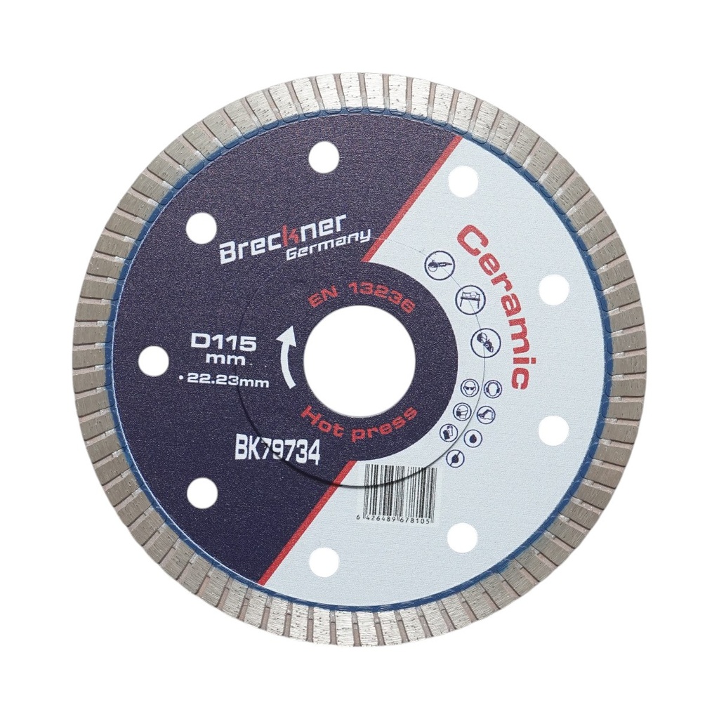 Disc diamantat turbo 115x22.23mm, segment 8mm pentru gresie, faianta, ceramica dura, marmura, granit