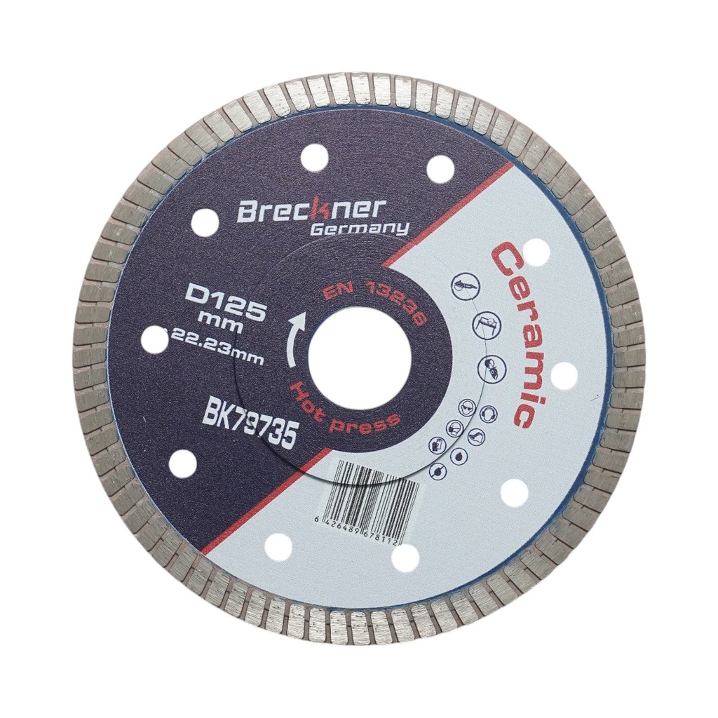Disc diamantat turbo 125x22.23mm, segment 8mm pentru gresie, faianta, ceramica dura, marmura, granit