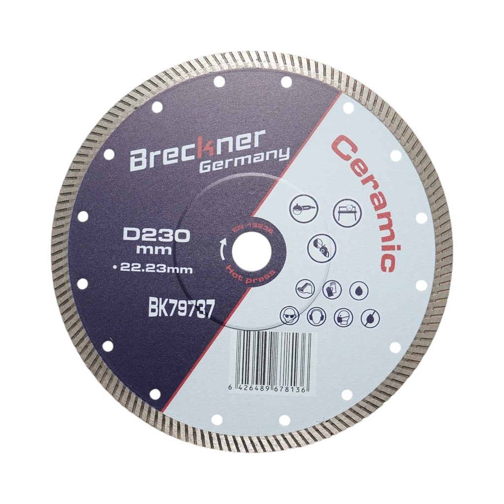 Disc diamantat turbo 230x22.23mm, segment 10mm pentru gresie, faianta, ceramica dura, marmura, granit