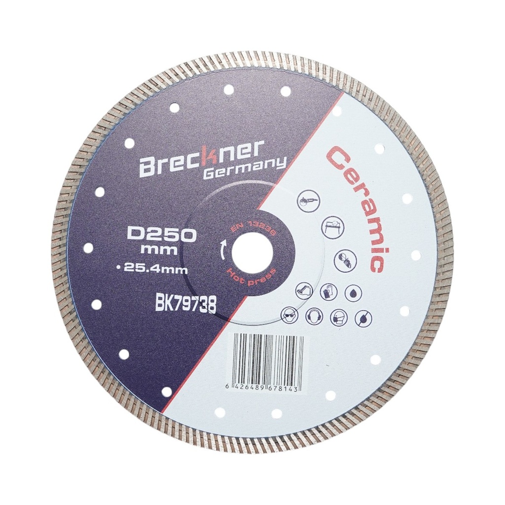 Disc diamantat turbo 250x25.4mm, segment 10mm pentru gresie, faianta, ceramica dura, marmura, granit