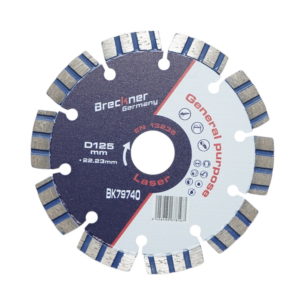 Disc diamantat turbo segmentat 125x22.23mm, segment 10mm pentru beton armat, piatra dura, pavele