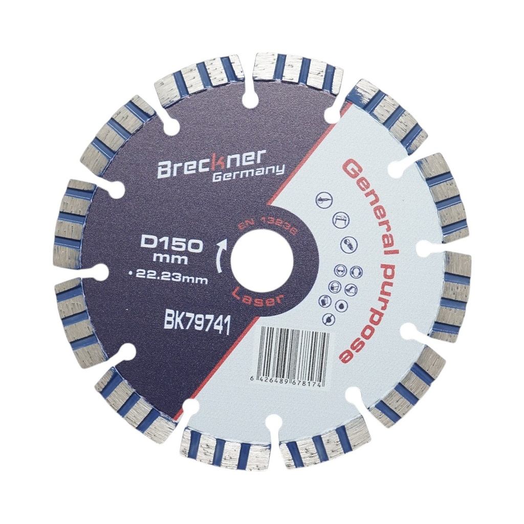 Disc diamantat turbo segmentat 150x22.23mm, segment 10mm pentru beton armat, piatra dura, pavele