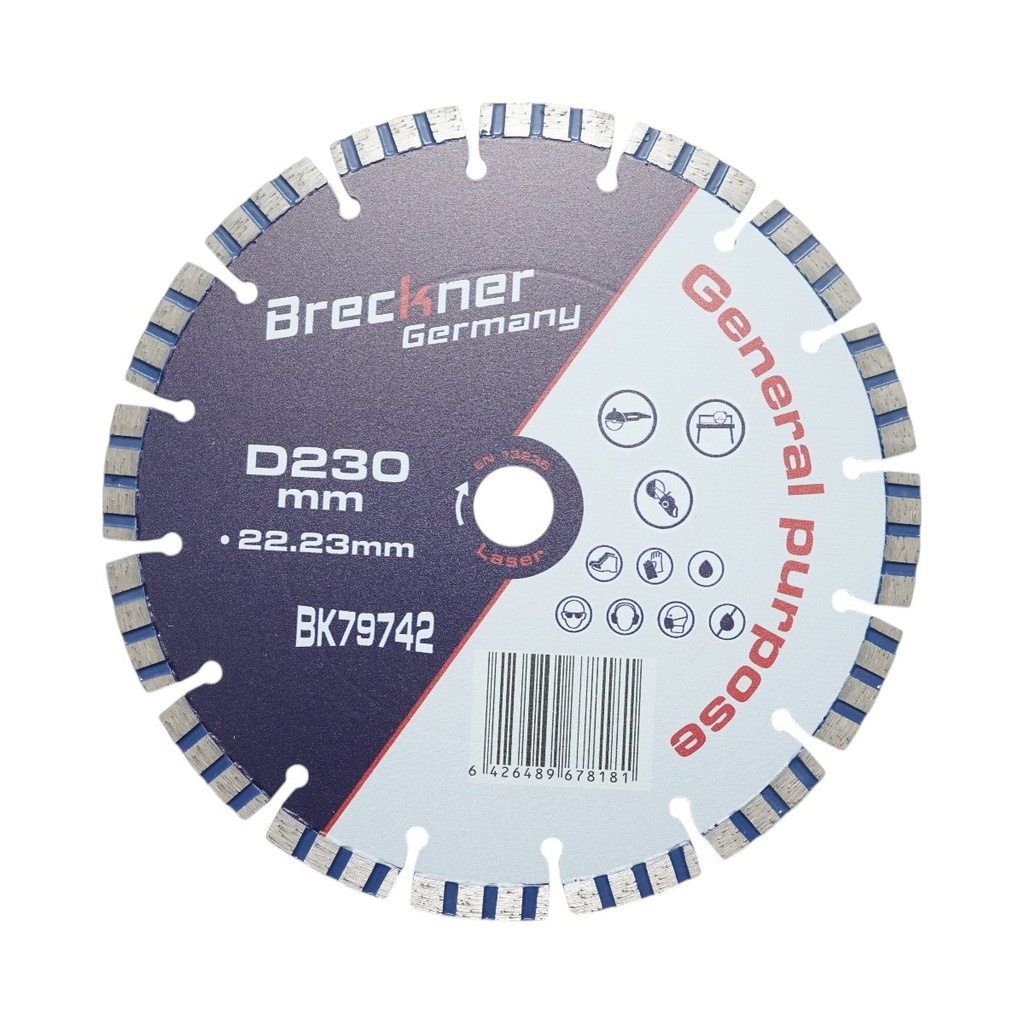 Disc diamantat turbo segmentat 230x22.23mm, segment 10mm pentru beton armat, piatra dura, pavele