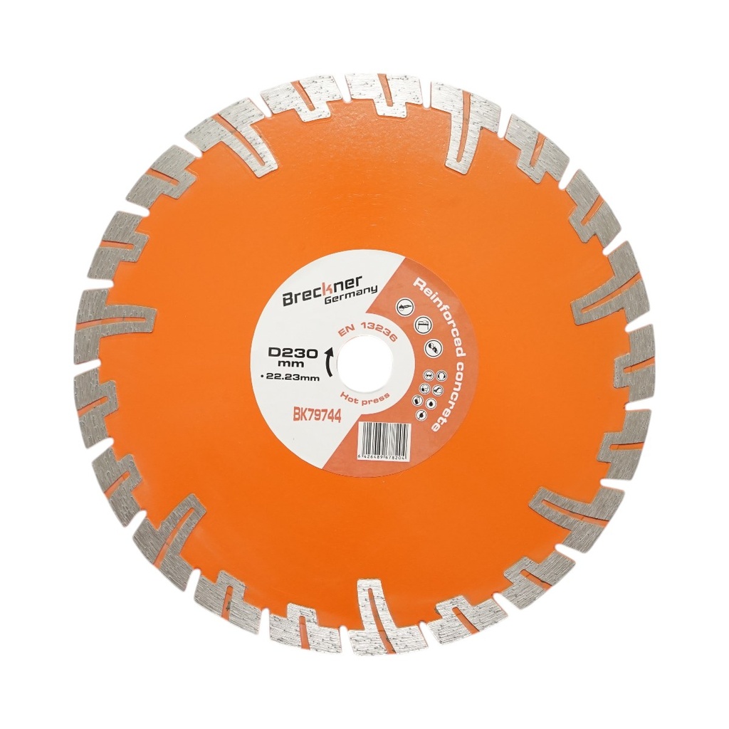 Disc diamantat turbo segmentat 230x22.23mm, segment 8mm pentru BCA, caramida, sapa, beton armat