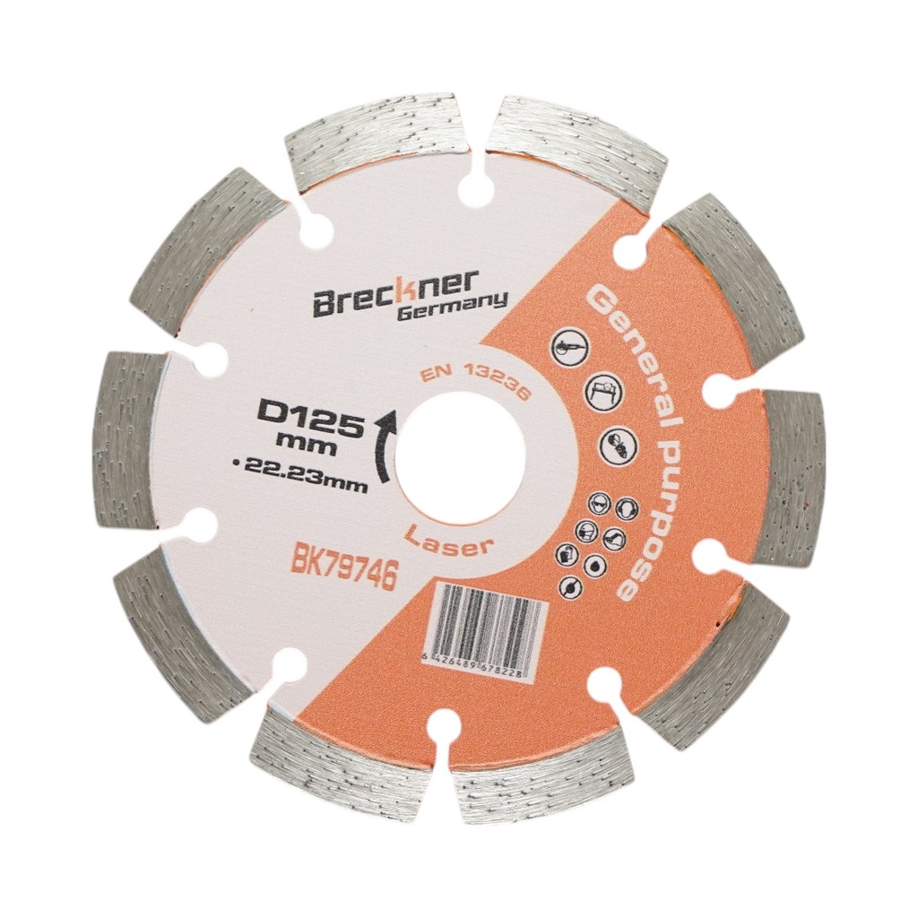 Disc diamantat segmentat 125x22.23mm, segment 10mm pentru caramida, beton, zidarie, boltari, piatra