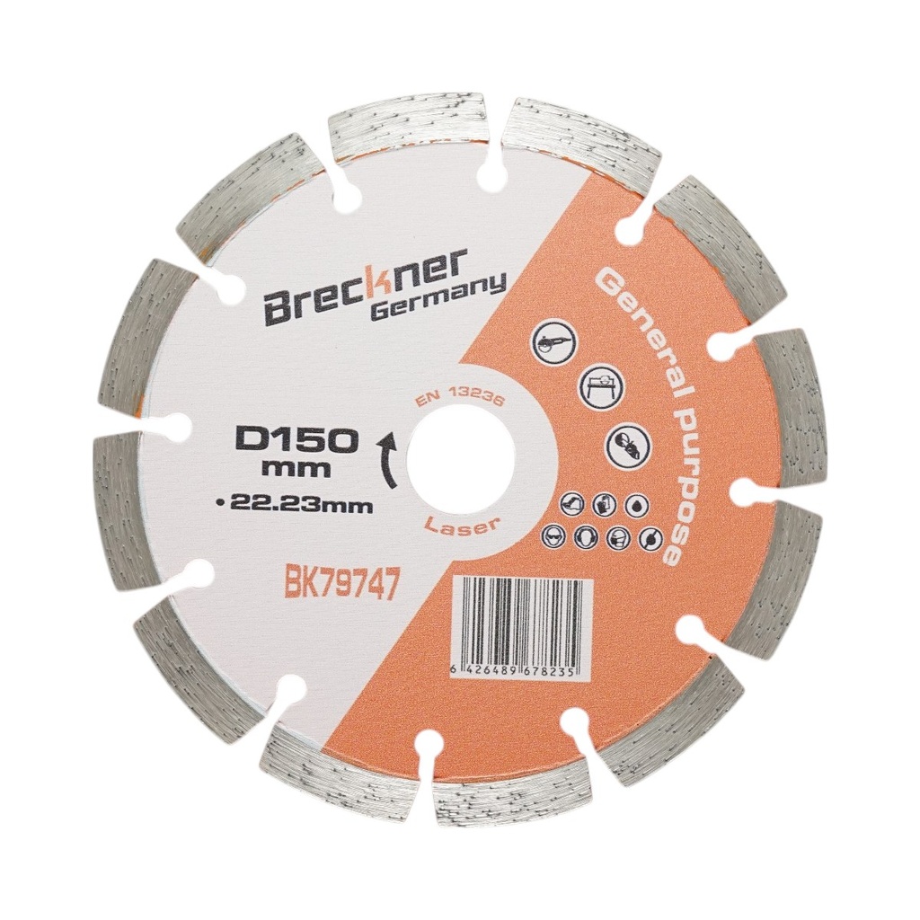 Disc diamantat segmentat 150x22.23mm, segment 10mm pentru caramida, beton, zidarie, boltari, piatra
