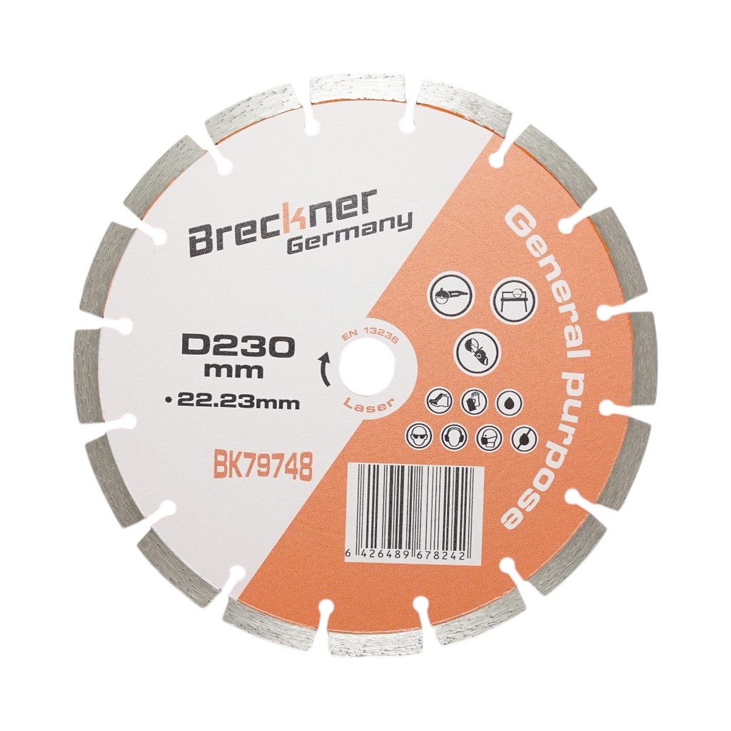 Disc diamantat segmentat 230x22.23mm, segment 10mm pentru caramida, beton, zidarie, boltari, piatra