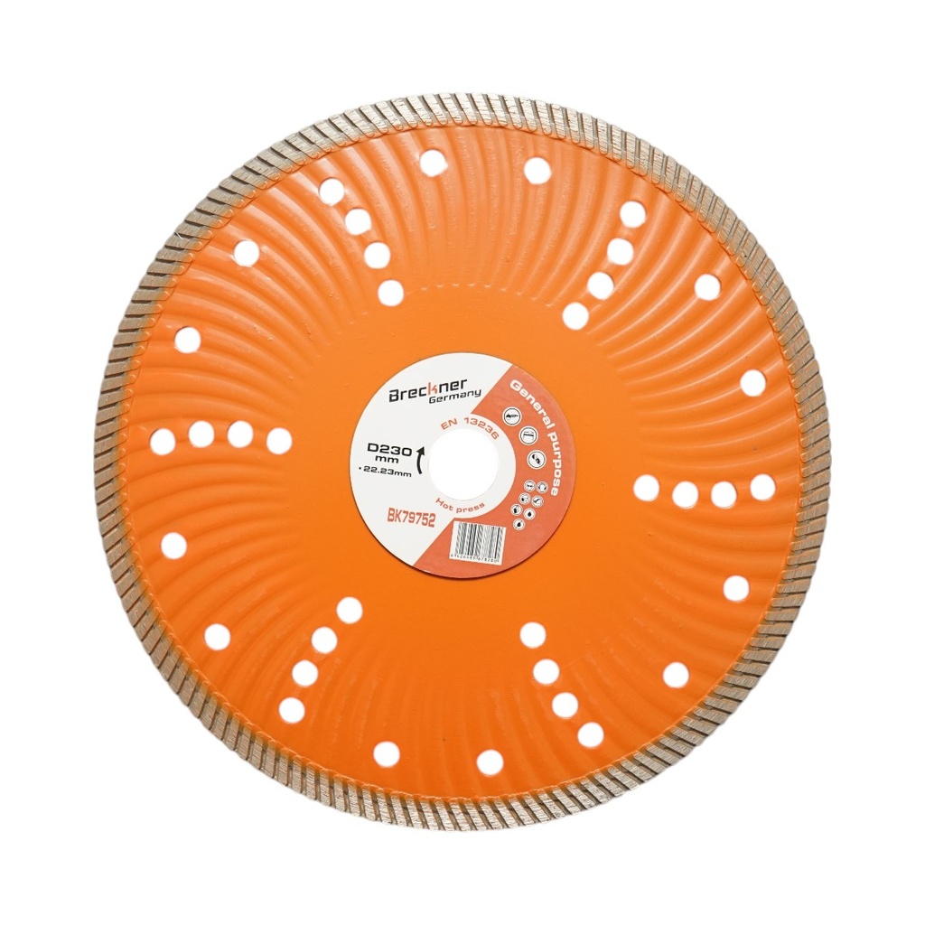 Disc diamantat turbo 230x22.23mm, segment 10mm pentru tigla, pavele, mozaic, piatra dura, marmura, granit