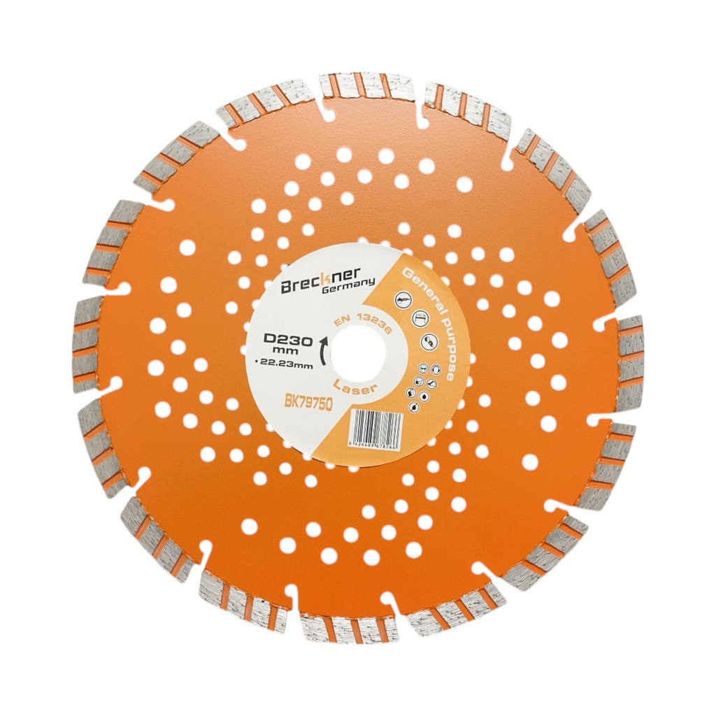 Disc diamantat turbo segmentat 230x22.23mm, segment 10mm pentru beton armat, pavele, boltari, piatra dura